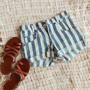 Blue & White Striped Jean Shorts ☀️